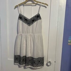 Three pink hearts white with black embroidery sun dress small